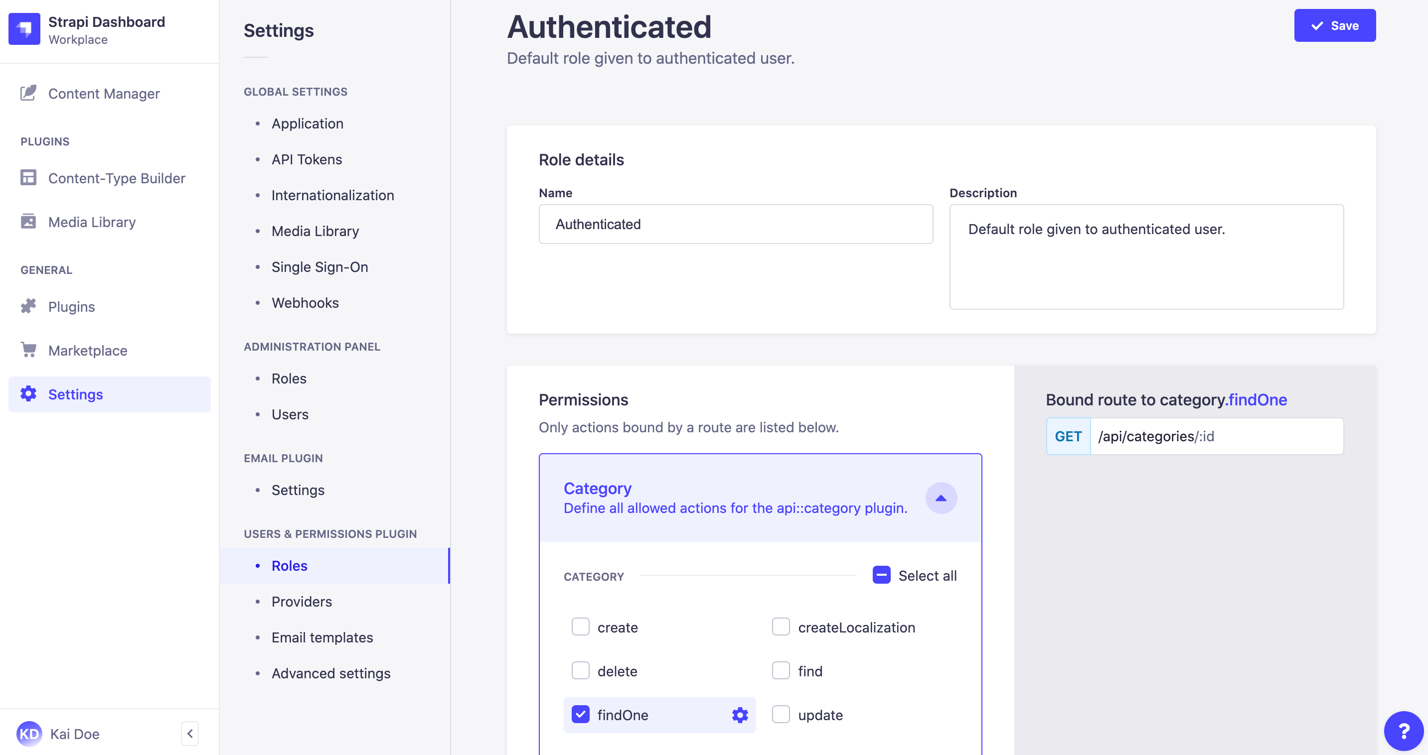 Configuring a role for end-users